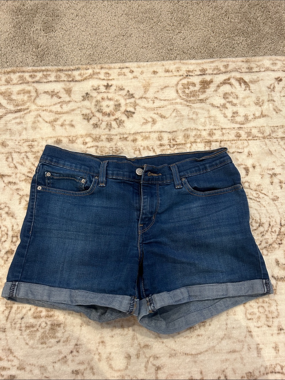 Women’s Dark Blue Roll-Cuff Denim Shorts